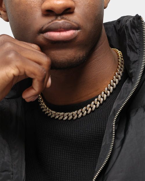 Saint Morta Cuban Link 18" 12MM Diamond Chain Gold Plated