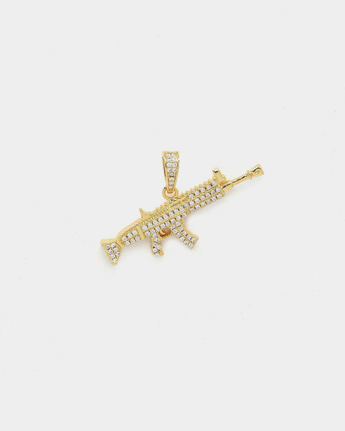 Saint Morta Iced Machine Gun Pendant Iced Gold