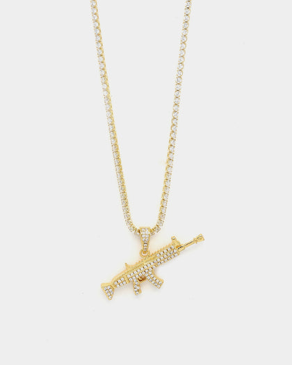 Saint Morta Iced Machine Gun Pendant Iced Gold
