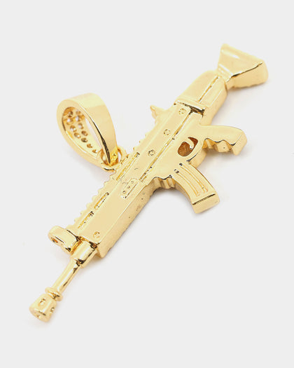 Saint Morta Iced Machine Gun Pendant Iced Gold