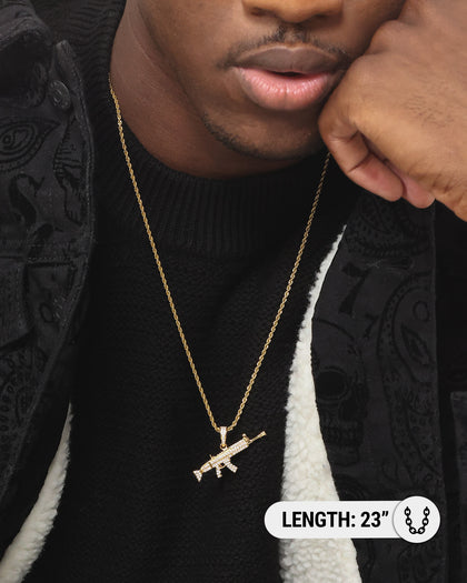 Saint Morta Iced Machine Gun Pendant Iced Gold