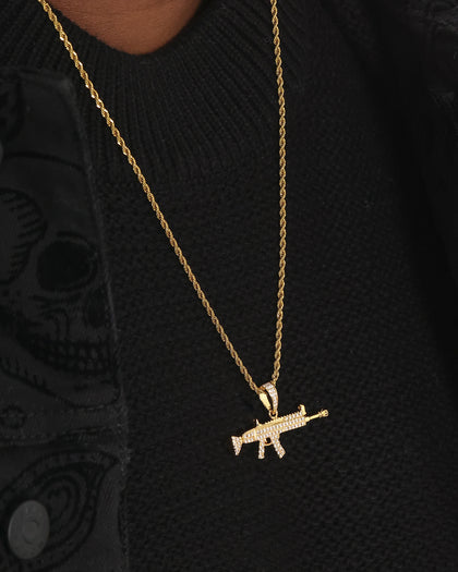 Saint Morta Iced Machine Gun Pendant Iced Gold
