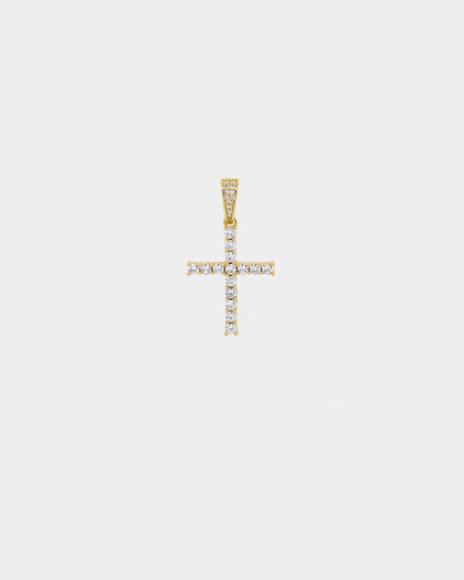 Saint Morta Iced Mini Cross Pendant Iced Gold