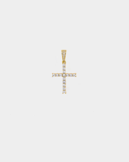 Saint Morta Iced Mini Cross Pendant Iced Gold
