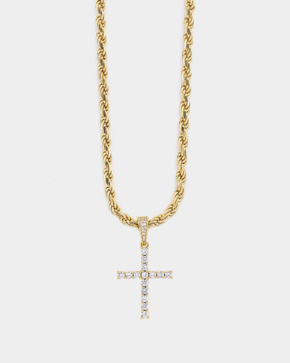 Saint Morta Iced Mini Cross Pendant Iced Gold