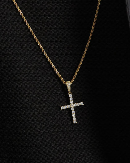 Saint Morta Iced Mini Cross Pendant Iced Gold