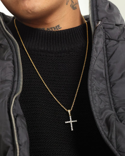 Saint Morta Iced Mini Cross Pendant Iced Gold