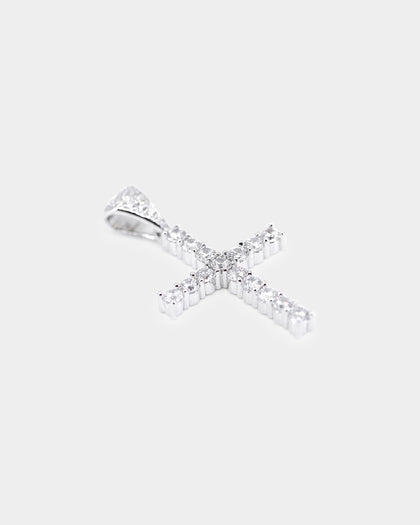 Saint Morta Iced Mini Cross Pendant Iced White Gold