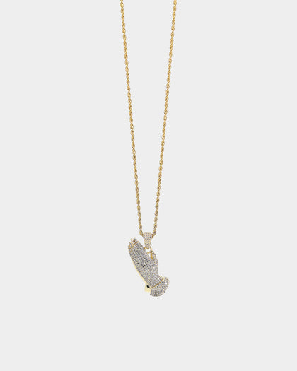 Saint Morta Iced Praying Hands Pendant Iced Gold