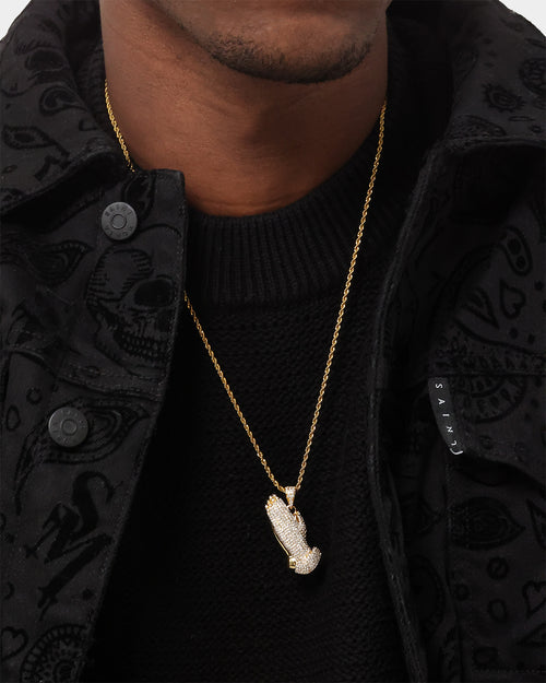Saint Morta Iced Praying Hands Pendant Iced Gold