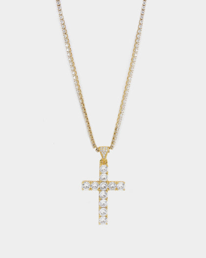 Saint Morta Iced Cross Pendant Gold