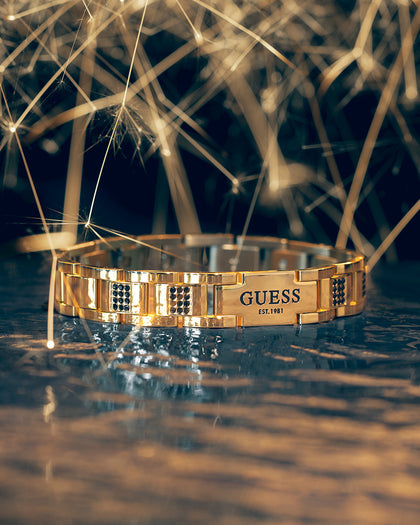 Guess Mainline Frontier 12mm Frontier Black Crystal Bracelet Gold