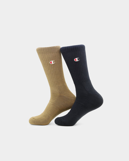 Champion C Logo Crew Socks 2 Pack Whole Wheat Khaki