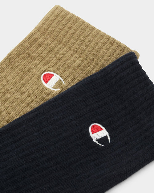 Champion C Logo Crew Socks 2 Pack Whole Wheat Khaki