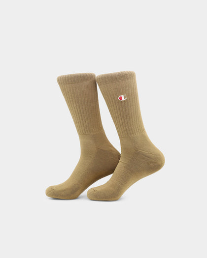 Champion C Logo Crew Socks 2 Pack Whole Wheat Khaki