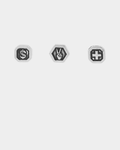 Wild for the Weekend Triple Symbol Earring 3Pack Silver