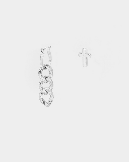 Wild for the Weekend Chain Drop and Cross Stud Earring Set Silver