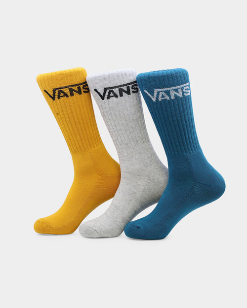 Vans Classic Crew Socks 3 Pack (9.5-13) Yellow/Grey/Blue