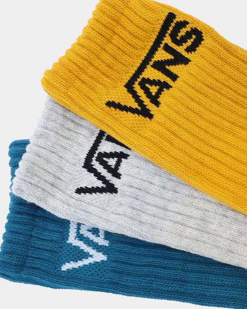 Vans Classic Crew Socks 3 Pack (9.5-13) Yellow/Grey/Blue