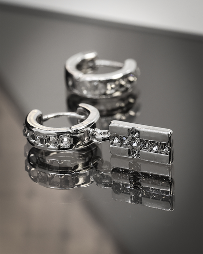 Wild For The Weekend Cross Crystal Hoop and Drop Earrings Silver/White