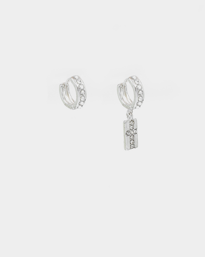 Wild For The Weekend Cross Crystal Hoop and Drop Earrings Silver/White