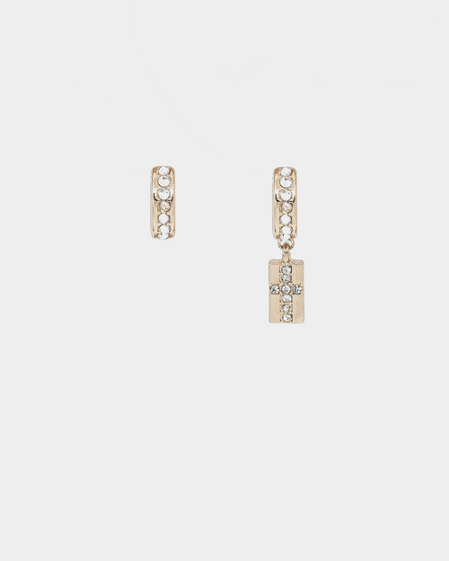 Wild For The Weekend Cross Crystal Hoop and Drop Earrings Gold/White