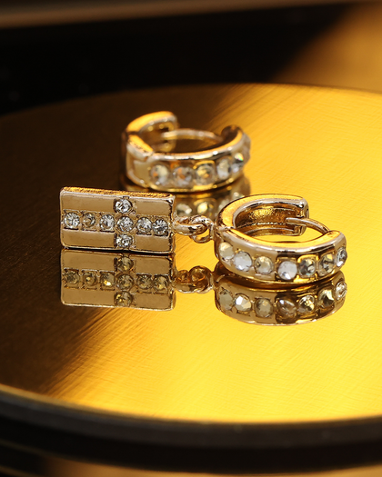 Wild For The Weekend Cross Crystal Hoop and Drop Earrings Gold/White