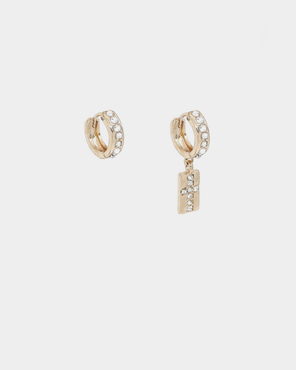 Wild For The Weekend Cross Crystal Hoop and Drop Earrings Gold/White