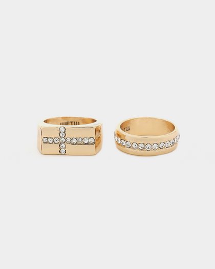 Wild For The Weekend Cross Stone Ring 2 Pack (Medium) Gold/White