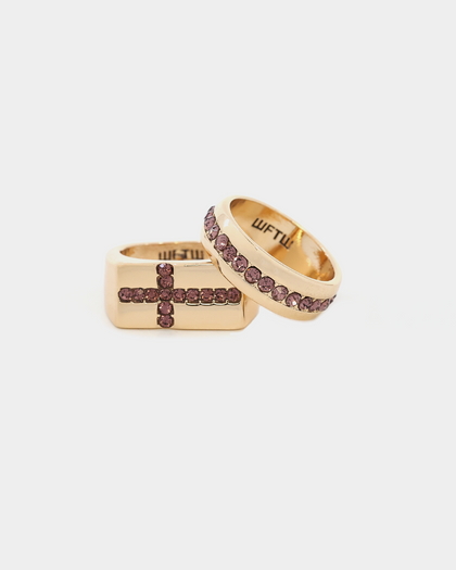 Wild For The Weekend Cross Stone Ring 2 Pack (Large) Gold/Purple