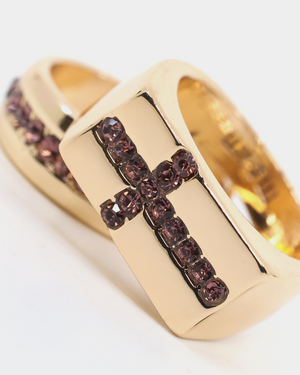 Wild For The Weekend Cross Stone Ring 2 Pack (Medium) Gold/Purple