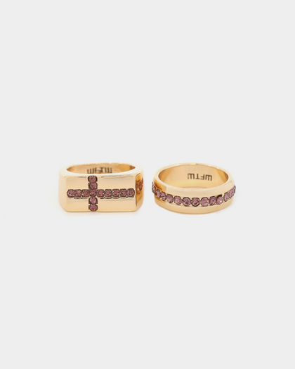 Wild For The Weekend Cross Stone Ring 2 Pack (Medium) Gold/Purple