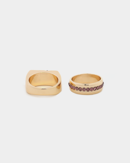 Wild For The Weekend Cross Stone Ring 2 Pack (Medium) Gold/Purple
