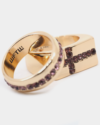 Wild For The Weekend Cross Stone Ring 2 Pack (Medium) Gold/Purple