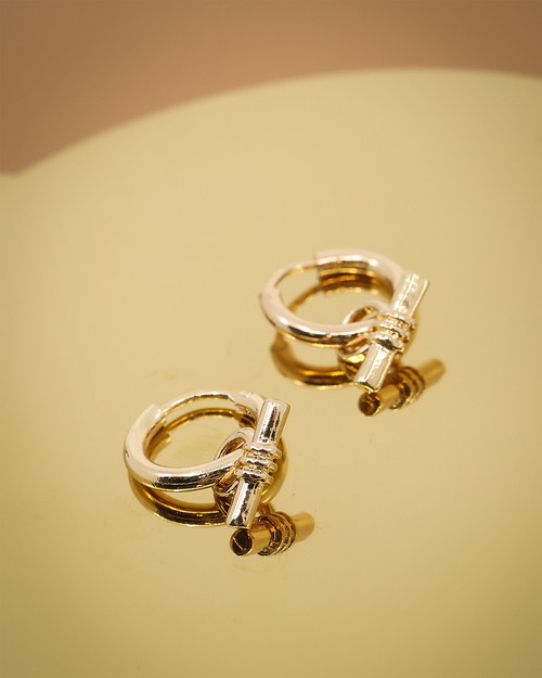 Wild For The Weekend Wildcats T-Bar Drop Hoop Earrings Gold