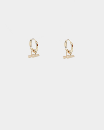 Wild For The Weekend Wildcats T-Bar Drop Hoop Earrings Gold