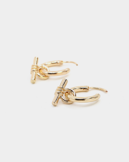 Wild For The Weekend Wildcats T-Bar Drop Hoop Earrings Gold