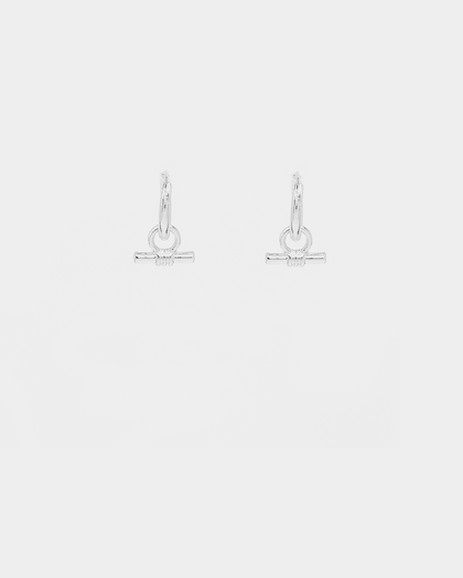 Wild For The Weekend Wildcats T-Bar Drop Hoop Earrings Silver