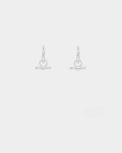 Wild For The Weekend Wildcats T-Bar Drop Hoop Earrings Silver