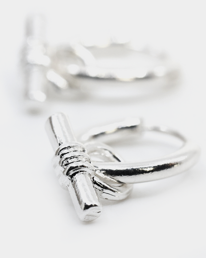 Wild For The Weekend Wildcats T-Bar Drop Hoop Earrings Silver