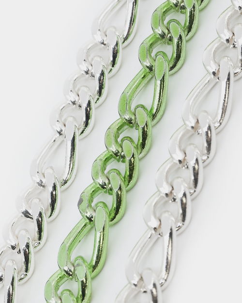 Wild For The Weekend Carabiner Chain Necklace Silver/Green