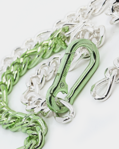 Wild For The Weekend Carabiner Chain Necklace Silver/Green