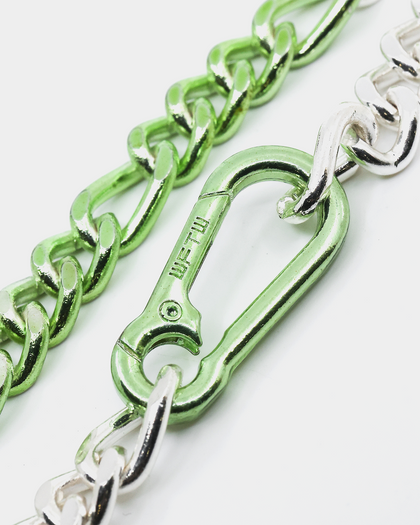Wild For The Weekend Carabiner Chain Necklace Silver/Green
