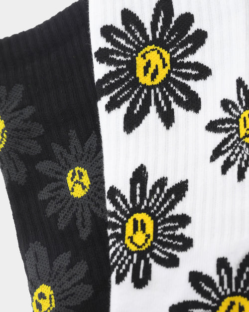 Goat Crew 2 Pack Smiley Socks Black/White/Yellow