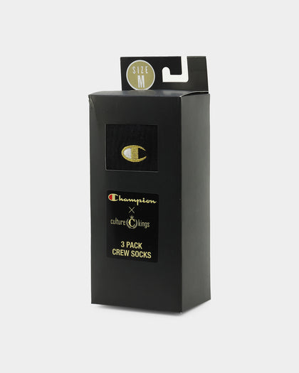 Champion Culture Kings X Champion C Logo Crew Socks 3 Pack Black/White