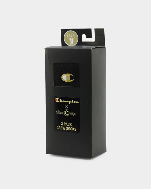 Champion Culture Kings X Champion C Logo Crew Socks 3 Pack Black/White