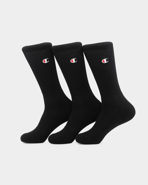 Champion 3 Pack C Logo Crew Socks Black