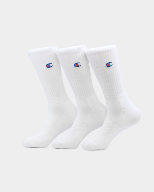 Champion 3 Pack C Logo Crew Socks White