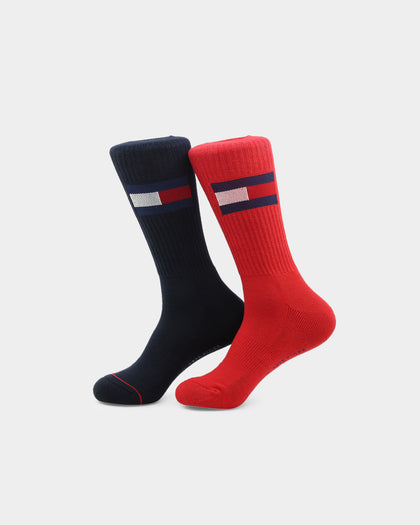 Tommy Jeans Large Flag Cotton Cushion Socks 2 Pack Red/Navy