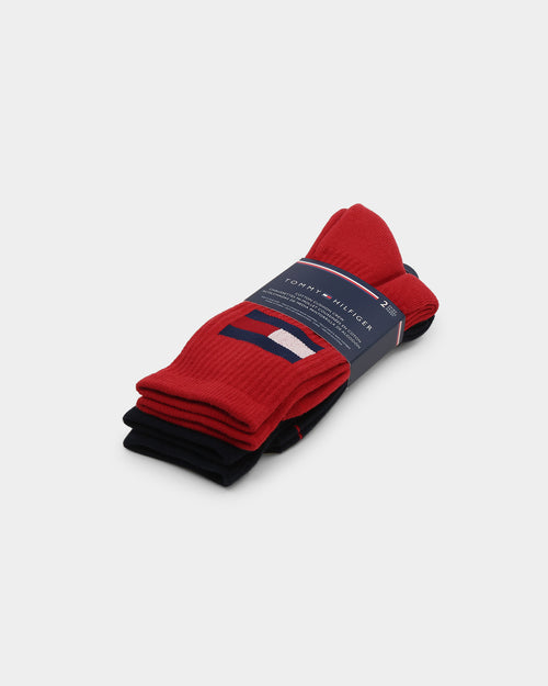 Tommy Jeans Large Flag Cotton Cushion Socks 2 Pack Red/Navy
